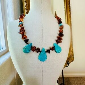 Vintage Turquoise & Amber Necklace